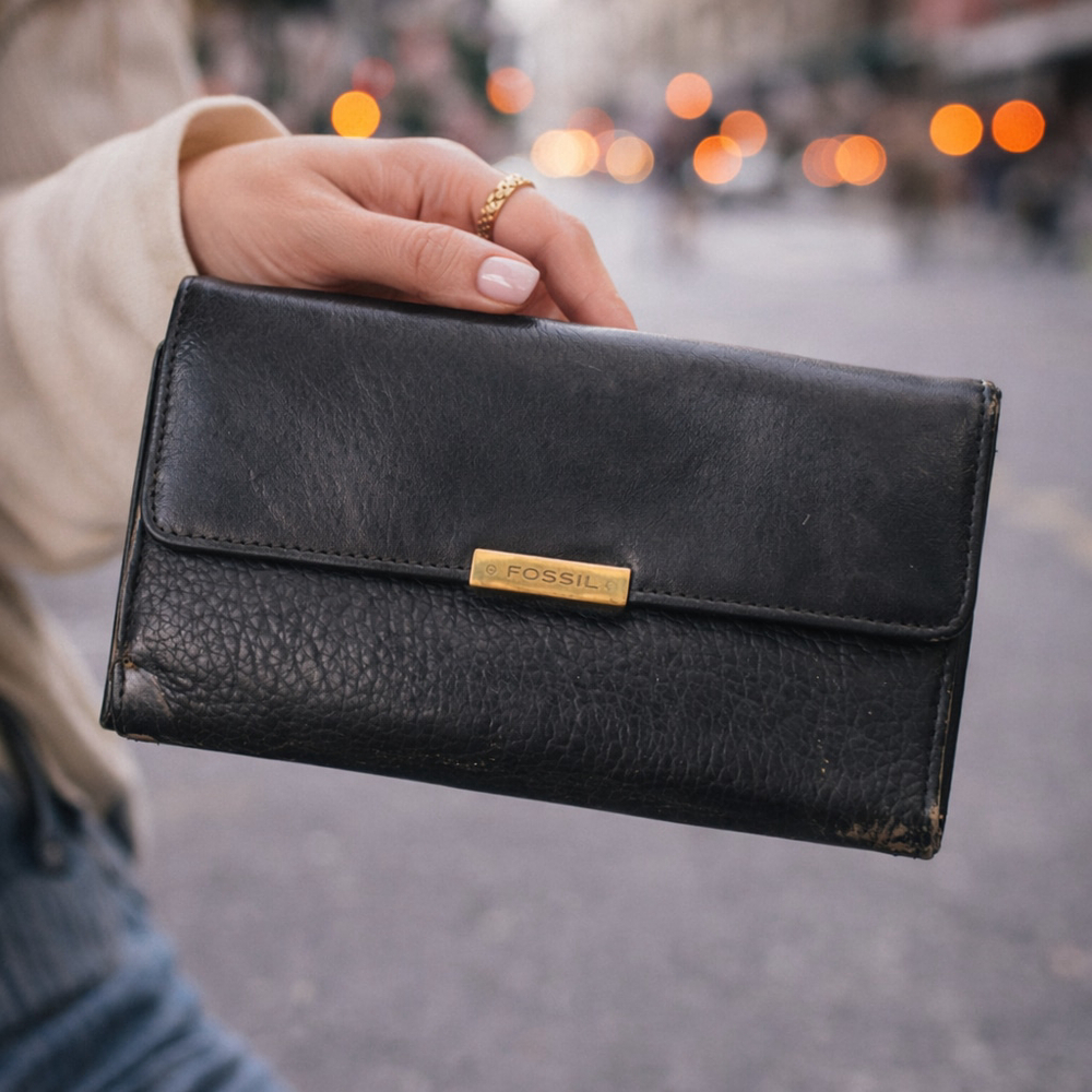 Vintage Women Fossil Wallet One Size Black (With Wear)